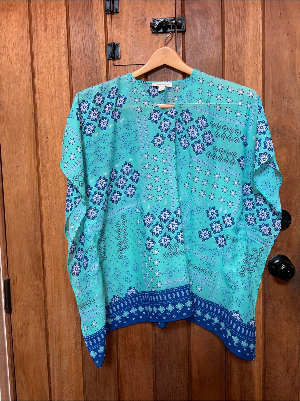 Coldwater Creek Light Green and Blue Floral Boho Tunic / Poncho Top